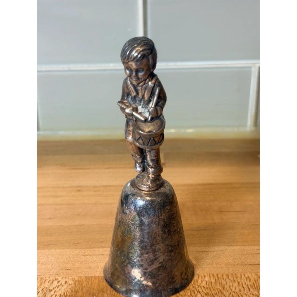 Vintage Silver Tone Figural Drummer Boy Dinner Bell NS Mark 4.5 Inch